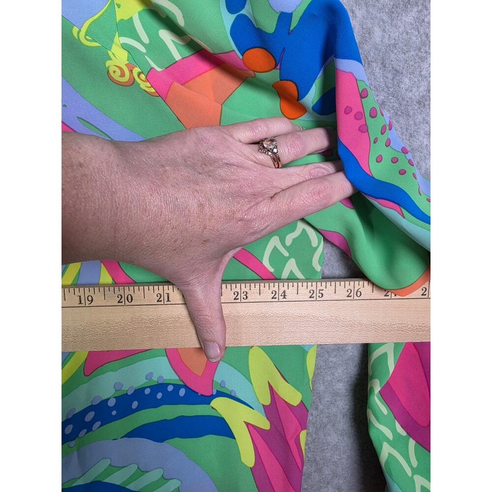 Michelle McDowell Colorful Floral Popover Puff Sleeve Top Sz L Green Office Bold - Picture 9 of 16